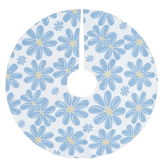 Blå Blommig Mönster Trädskörtel Julgransmatta Borstad Polyester (Framsidan)