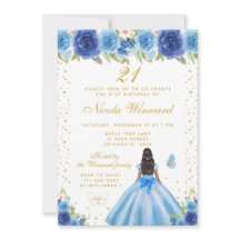 Blå Blommig Mörkhyad Prinsessa Födelsedagsfirande