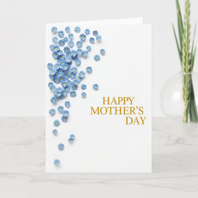 Blå Blommig Mors Dagskort Kort (Framsida)