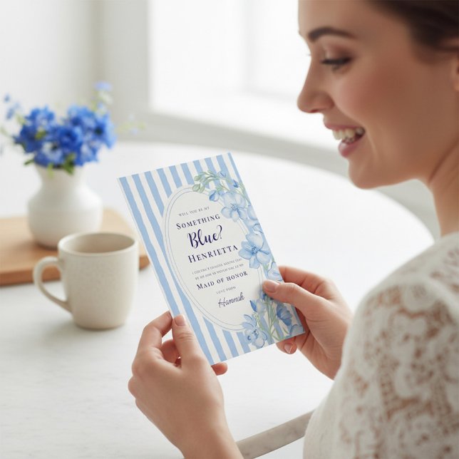 Blå Blommig Något Blått Brudtjänstbesked Inbjudningar (Skapare uppladdad)
