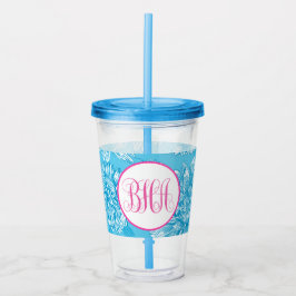 Blå Blommig och Monogram Take Away Mugg