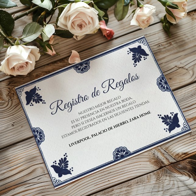 Blå Blommig Otomi Enkel Fiesta Spansk Bröllopskort Tilläggskort (Blue Floral Otomi Simple Fiesta Spanish Wedding Enclosure Card)