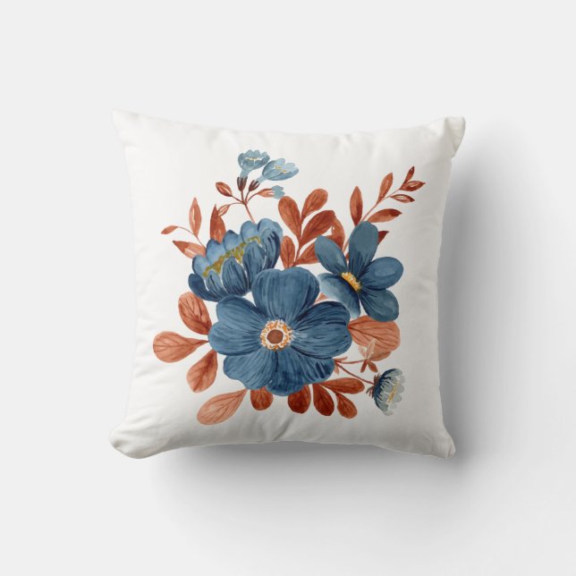 Blå Blommig Överkast Kuddcover | Botanisk Kudd Kudde (Framsida)