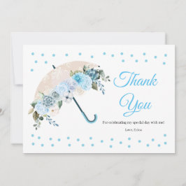 Blå Blommig Paraply Baby Shower Tacksamhetskort Tack Kort