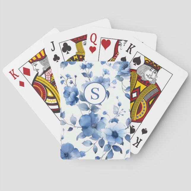 Blå Blommig Personlig  Casinokort (Baksidan)