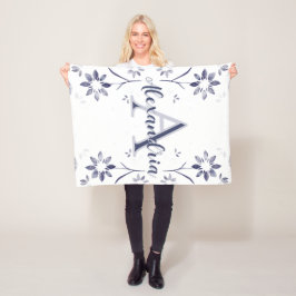Blå Blommig Personlig Monogramnamn Fleecefilt