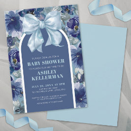 Blå Blommig Pojkbabyshower med Båge Inbjudningar