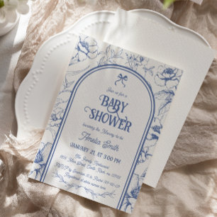 Blå Blommig Prydnad Vintage Barnkalas Inbjudan