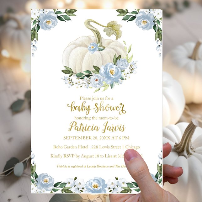 Blå Blommig Pumpa Baby Shower Budget Inbjudan (Skapare uppladdad)