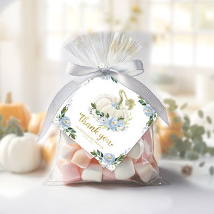 Blå Blommig Pumpa Höst Bebis Kalas Tack Kort Gåvor Etiketter