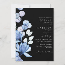 Blå Blommig QR-kod Svart och Vitt Bröllop