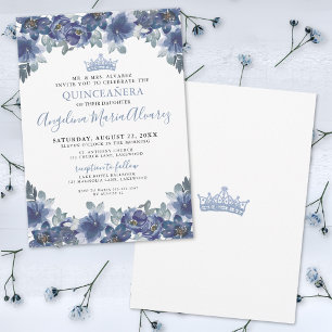 Blå Blommig Quinceanera Inbjudningar
