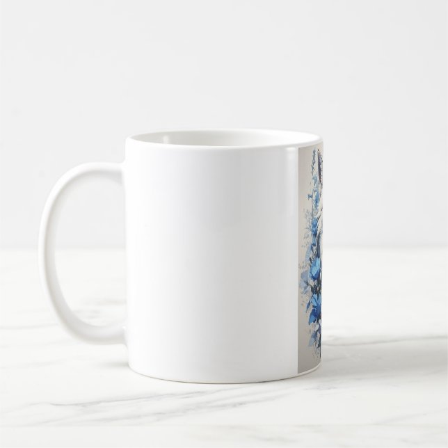 Blå Blommig Räv Mugg - Akvarell Räv Kaffe Mugg -  (Vänster)