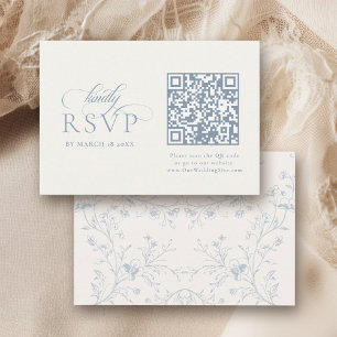 Blå Blommig Romantisk Kalligrafi med QR-kod OSA Kort
