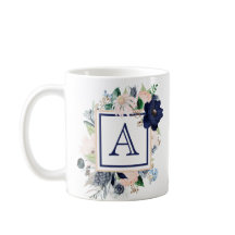 Blå Blommig Ros Monogram 