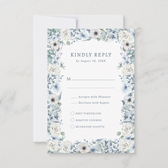 Blå Blommig RSVP-kort OSA Kort (Framsida)
