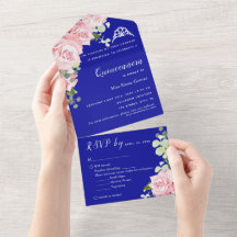 Blå Blommig RSVP Trefaldig Evenemangsinbjudan