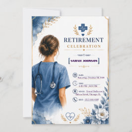 Blå Blommig Sjuksköterske Pension Invitation Inbjudningar