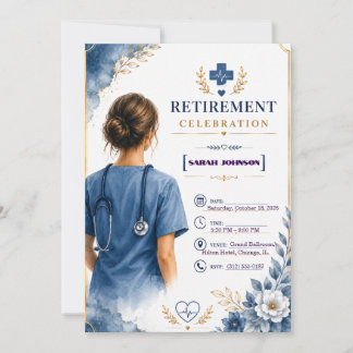 Blå Blommig Sjuksköterske Pension Invitation Inbjudningar