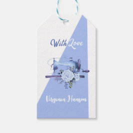 Blå Blommig Skräddar Syaskin Med Kärlek Presentetikett