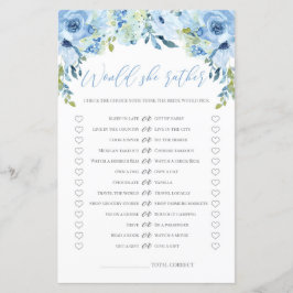 Blå blommig Skulle hon hellre bröllopsdusch spel