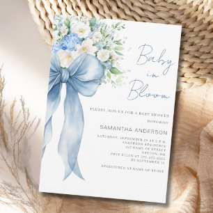 Blå Blommig Slöja Baby I Knopp Babyfirande Inbjudningar