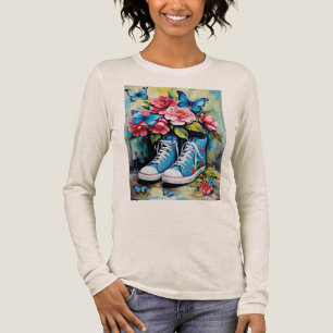Blå Blommig Snörning Höga Sneakers & Fjärilar T Shirt