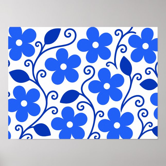 Blå Blommig Sömlös Mönster Poster (Framsidan)