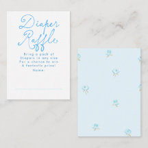 Blå Blommig Söt Blöja Lotteri Baby Shower Biljette