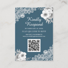 Blå Blommig Spets QR-kod RSVP Bröllopswebbplats Tilläggskort