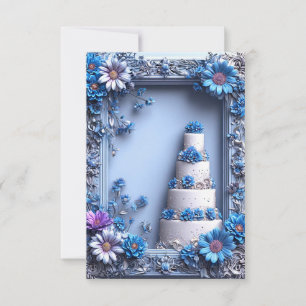 💙 Blå Blommig Tårta Firande För Eleganta Eveneman Inbjudningar