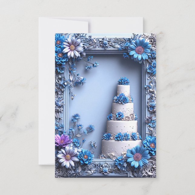 💙 Blå Blommig Tårta Firande För Eleganta Eveneman Inbjudningar (Framsida)
