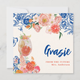 Blå blommig That's Amore Bröllopsdusch grazie Tack Kort