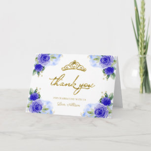 Blå Blommig Tiara Quinceanera Tack Kort