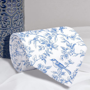 Blå blommig toile de jouy slips