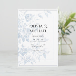 Blå Blommig Toile Elegant Bröllop Inbjudningar