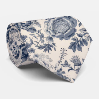 Blå Blommig Toile Mönster Bröllop Slips