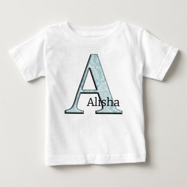 Blå blommig tryckt A monogram initialer presenter T Shirt (Framsida)