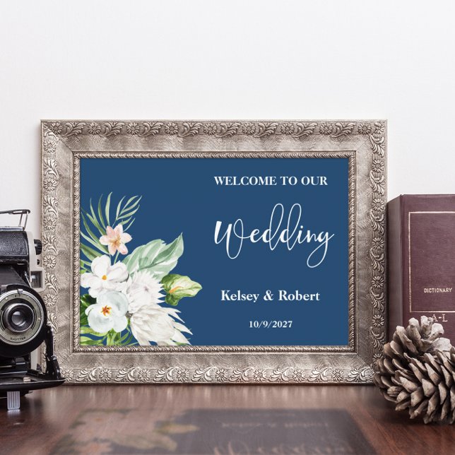 Blå Blommig Välkomst Bröllopsskylt Poster (Skapare uppladdad)
