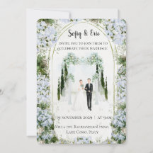 Blå Blommig Valvbåge Vattenfärg Bröllopsinbjudan