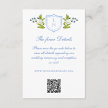 Blå Blommig Vapen Wedding Detaljer QR-kod