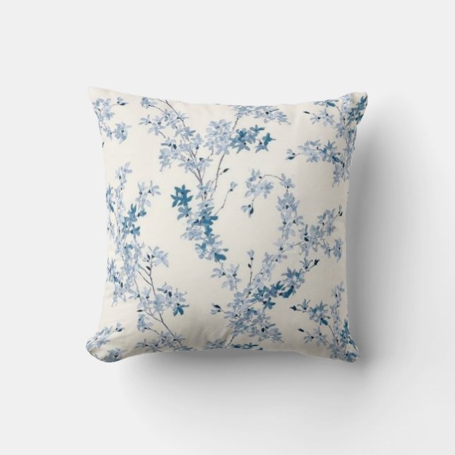 Blå Blommig Vår  Kudde (Framsida)