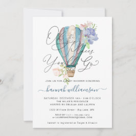 Blå Blommig Varm Luftballong Baby Shower Inbjudan