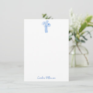 Blå Blommig Vas Linje Konst Doodle Personligt Namn Anteckningskort