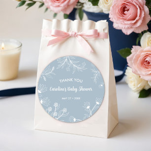 Blå Blommig Vintage Babyfirande Runt Klistermärke