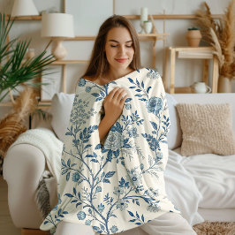 Blå Blommig Vintage Mönster Fleecefilt
