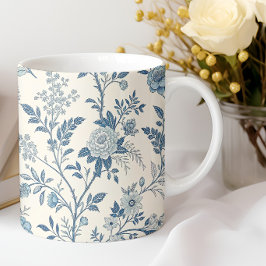 Blå Blommig Vintage Mönster Kaffemugg