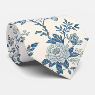 Blå Blommig Vintage Mönster Slips
