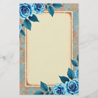 Blå Blommig Vintage Stämpel Design Brevpapper