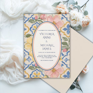 Blå Blommig Vintage Tuscany Bröllop Inbjudningar